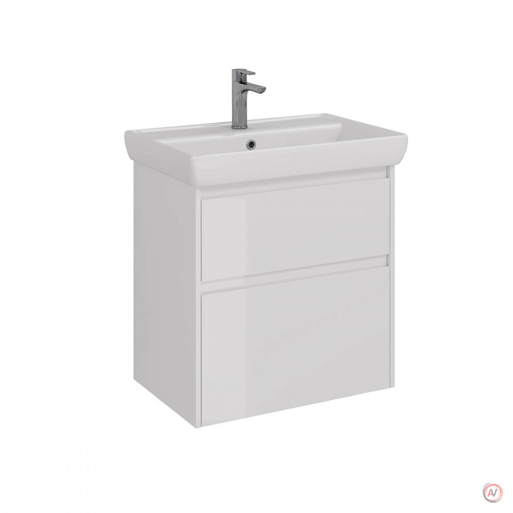 Тумба Lemark COMBI 70 см под 1 раковину, подвесная/напольная, 2 ящика, цвет корпуса, фасада: Белый глянец